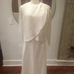 Vintage 1980s white chiffon formal dress.